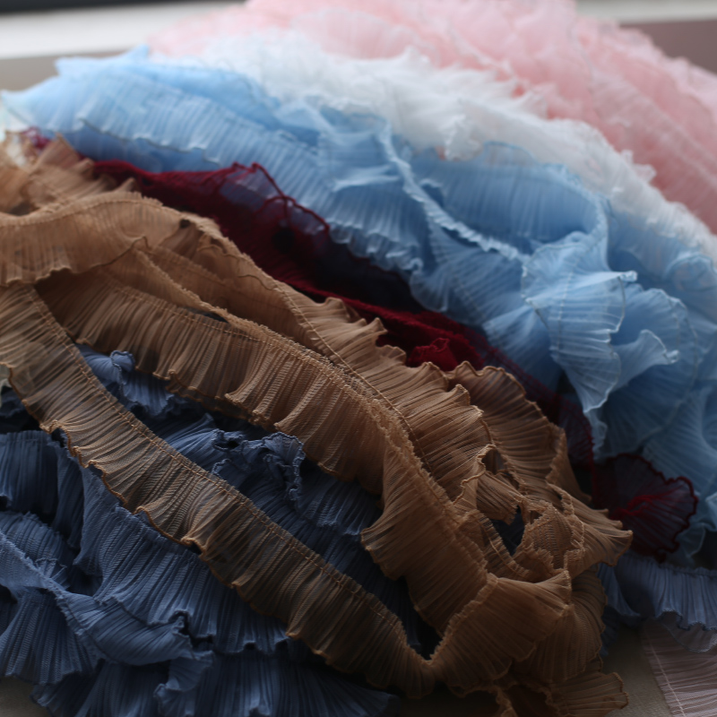 Fringe Ribbon Sewing - ผ้าลูกไม้ตาข่ายมีจีบผ้าทูลล์ริบบิ้นประดับฝอยตัดแต่งระบายชุดเดรสโลลิต้าวัสดุสำหรับการตัดเย็บแบบ DIY กว้าง5ซม.