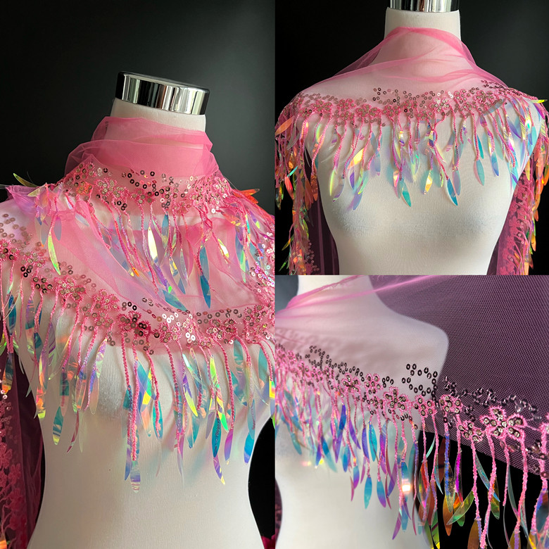 Fringe Ribbon Sewing - ริบบิ้นตาข่ายพร้อมพู่ประดับเลื่อม ขนาด 2-10 หลา กว้าง 15