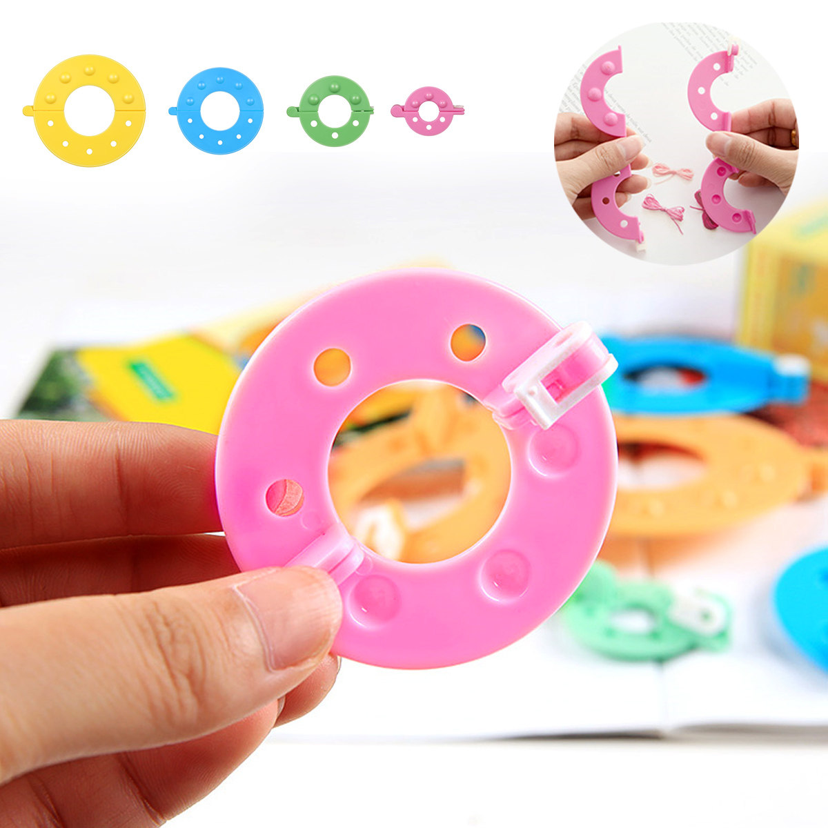 Pom Pom Maker Tool - ชุดอุปกรณ์ทำลูกปอมปอม 8 ชิ้น 4 ขนาด อุปกรณ์จำเป็นสำหรับงานฝีมือ